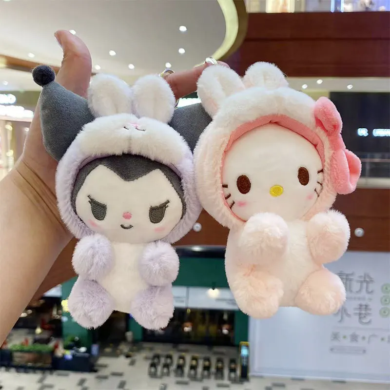 15CM Kuromi Plush Toys Keychain Kawaii Ranbbit Sanrio Llavero Accessories Stuffed Animals Baby Toys Sanrio Plush Set Outdoor Fun