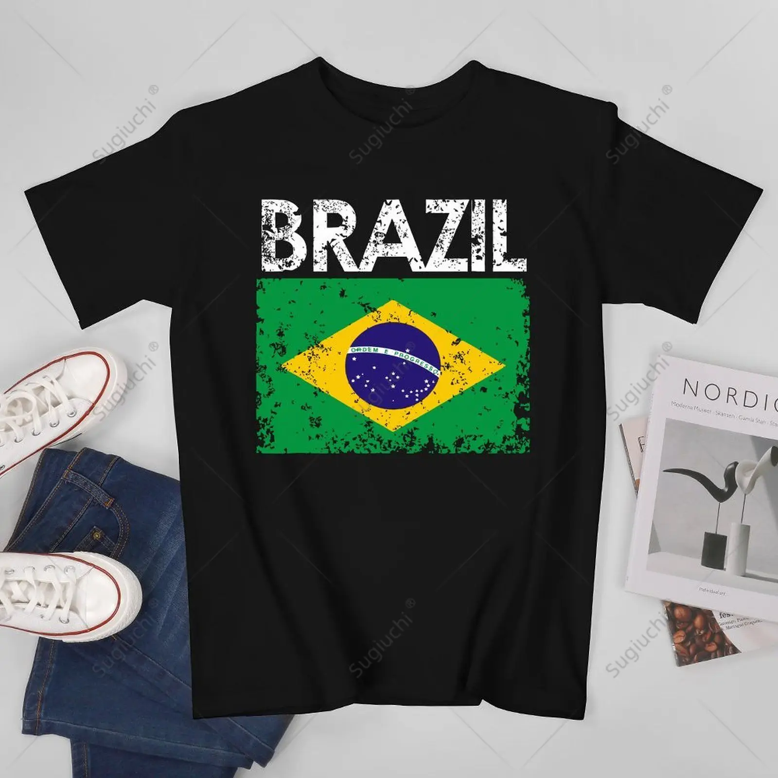 Unisex Men Vintage Brazil Brasil Brazilian Flag Pride Gift Tshirt Tees T Shirts Women Boys 100% Cotton T-Shirt