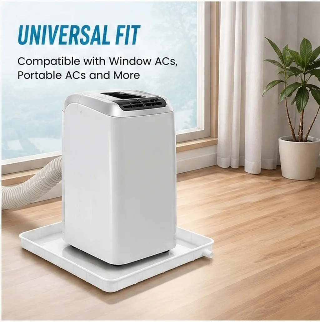 15.75 Inch Heavy Duty Heat Resistant Plastic Air Conditioner Drip Pan with Side Drain Outlet Water Collection Tray for Indoor