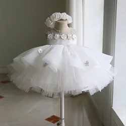 White Infantil Flower Girl Dresses Party Children's  Wedding Princess Toddler Baby Baptism Christening 1st Birthday Ball Gowns