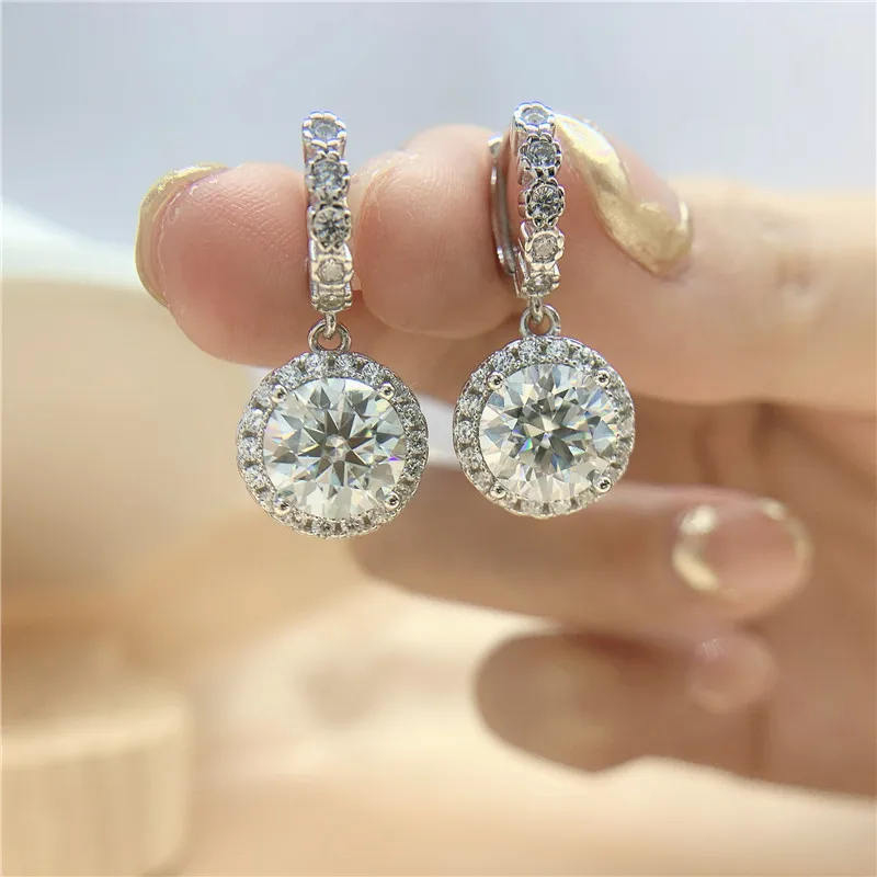 Sterling Silvers925Moissanite Classic round Bag Earrings Cross-Border European and American Exaggerated Ear Hook6Carat Ear Clip