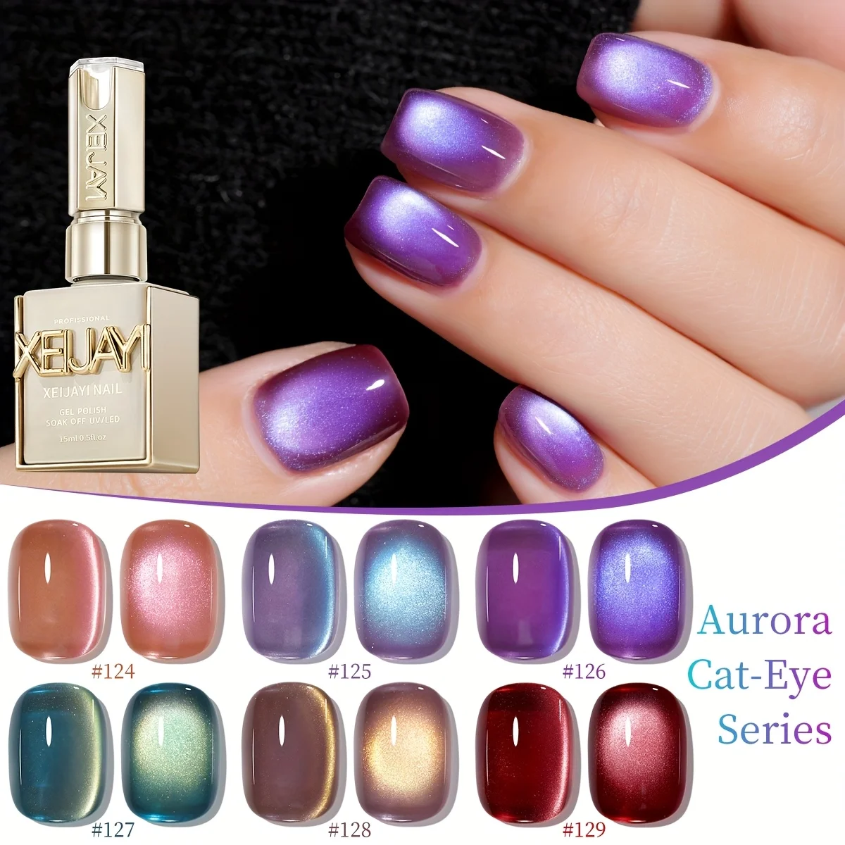 1 szt. Lakier hybrydowy Aurora Cat Eye, żel UV LED z efektem magnetycznym, usuwany metodą soak-off. Długotrwały, błyszczący wykończenie z efektem połysku