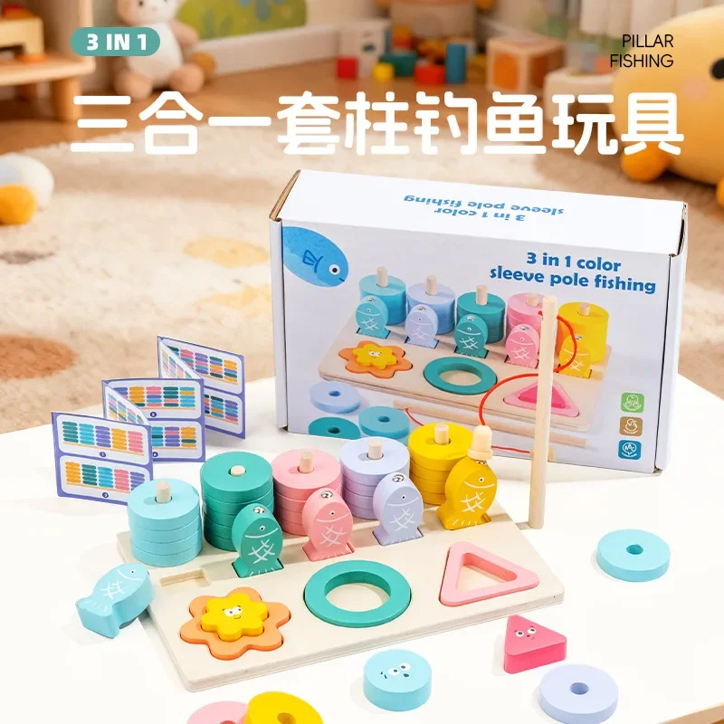 Kids Montessori Wooden Toys Color Shape Matching Puzzle Game Colorful Beaded Color Cognition Educational Toys Gift For Children