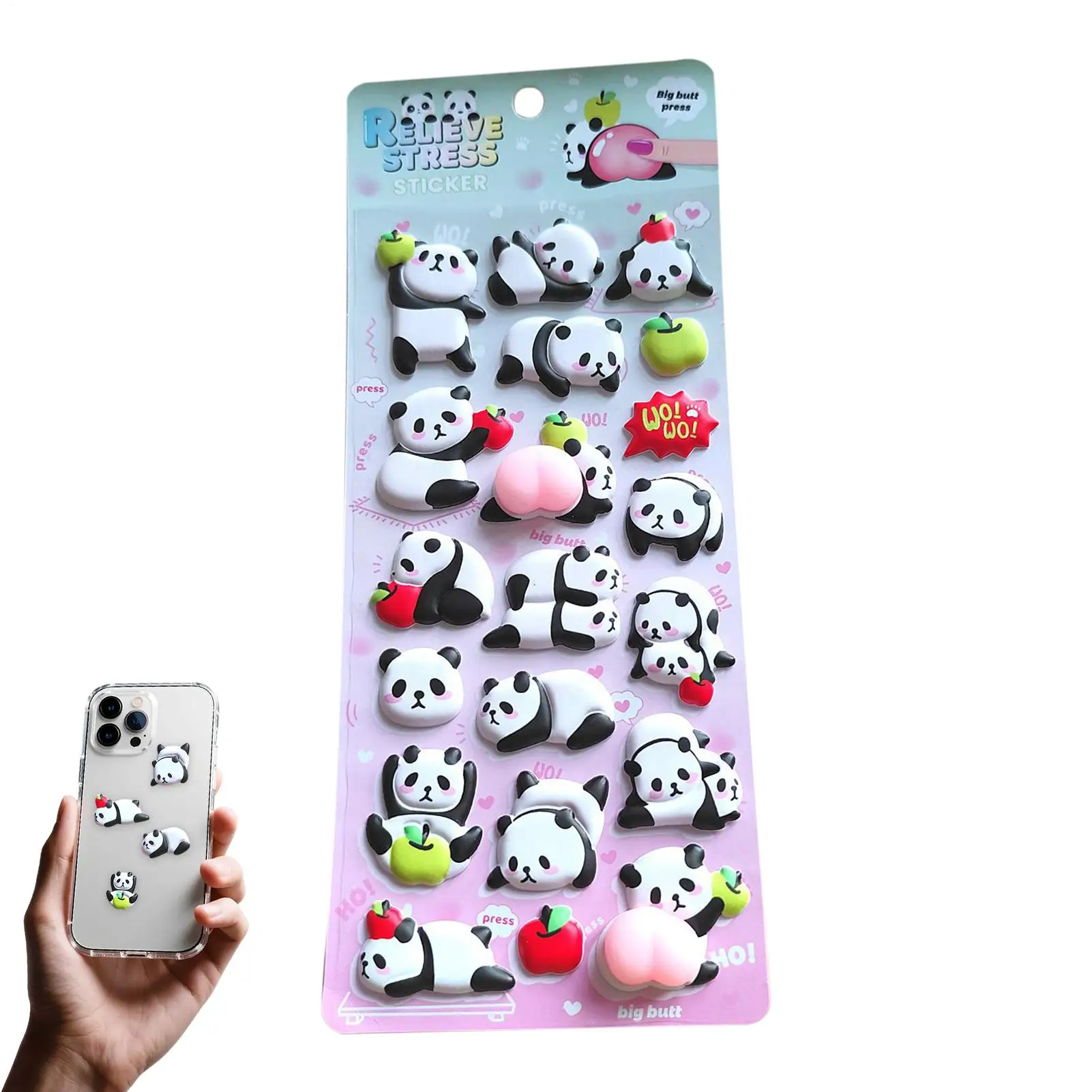 3D Stickers Transparent 3D Panda Fun Reusable Decals Water Bottle Stickers for Family Friends Indoor Outdoor Fridge Planner Home