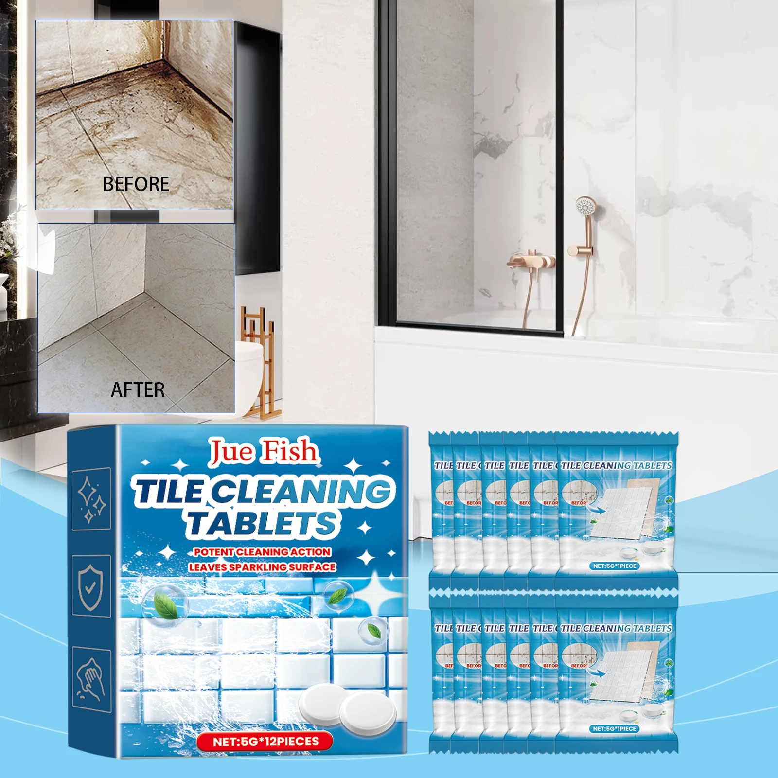 12 Tile cleaning tablets Floor Care Cleaning Tablets Whitening Agent Strong Tile Cleaner Floor cleaning tool for all tile floors