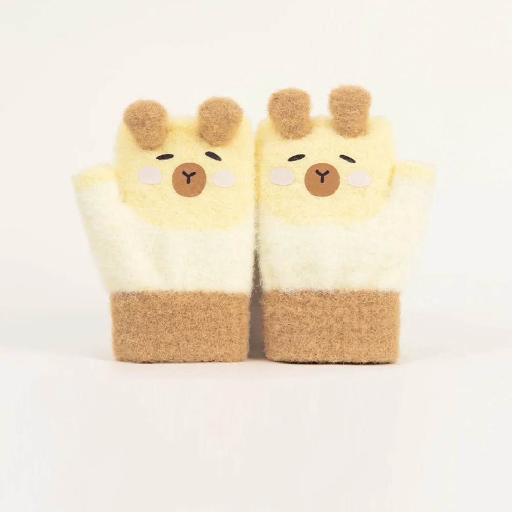 

Cute 0-3 Years Old Capybara Winter Flip Gloves Cold-Proof Thickened Half Finger Gloves Elastic Warm Knitted Mitten Outdoor