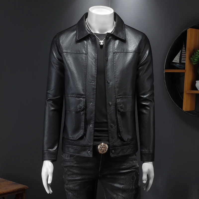

Мужская кожаная куртка-косуха Slim Fit из искусственной кожи с воротником-стойкой, модная, для бизнеса и повседневной носки, осень-зима, новинка