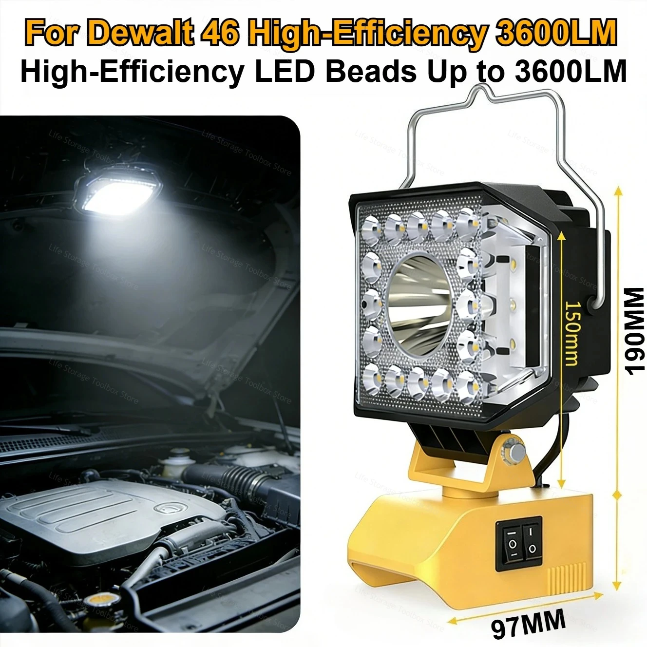 

For Dewalt 18V 20V Li-ion Battery LED Work Light Outdoor Portable Flood Light Emergency Flashlight for Workshop Garage Fishing