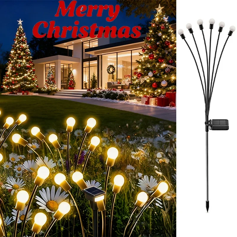 

Рождественский набор светлячков на солнечной энергии в подарок, уличная светодиодная лампа для газона со звездами, водонепроницаемый садовый декор для двора, дорожки