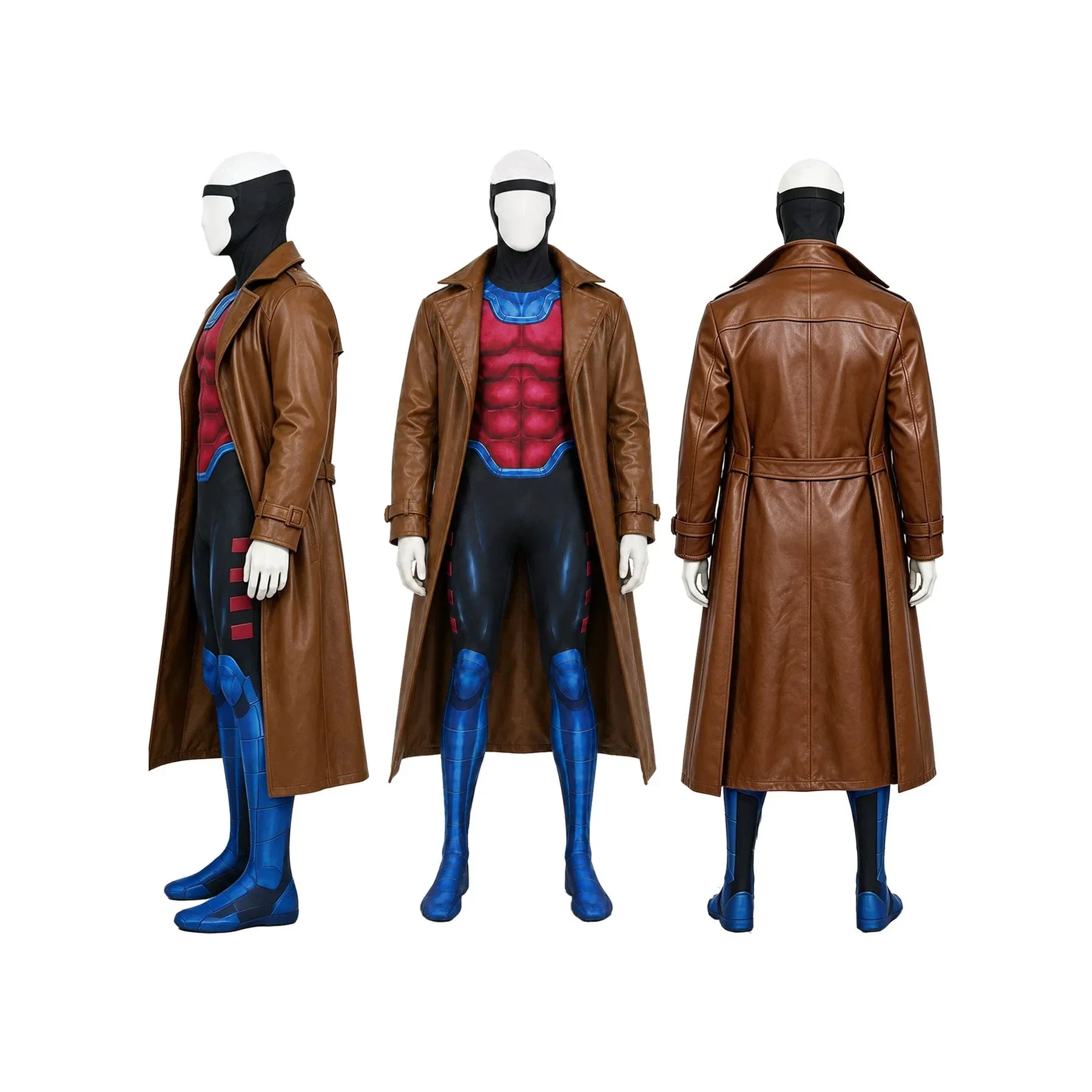 X Gambit Remy Cosplay Kostüm Herren Kampfanzug Langer Ledermantel Overall Masken-Set Superhelden Halloween Karneval Outfits – Detail 4