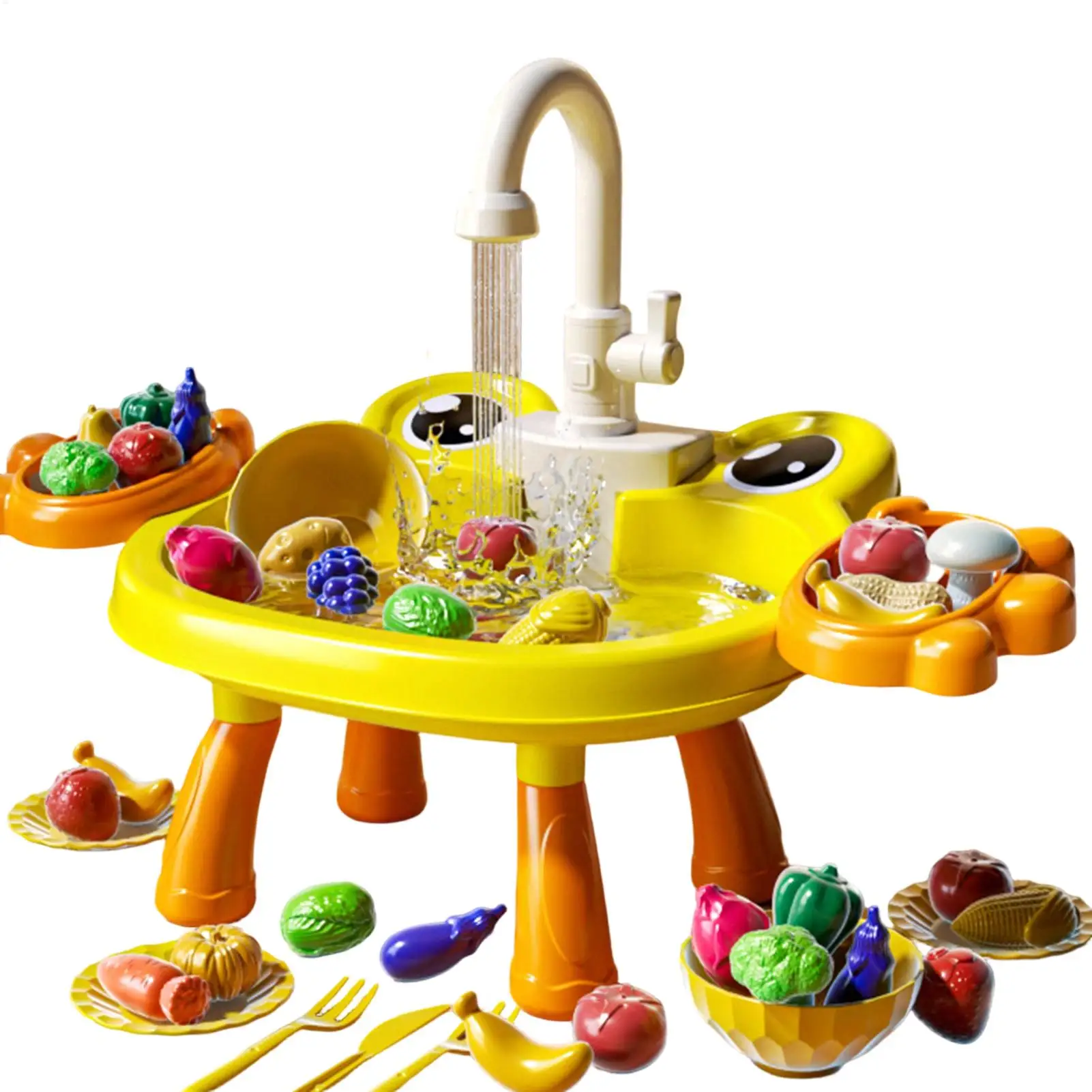 Electric Play Sink with Running Water, Interactive Kitchen Water Table Toy Pretend Dishwasher Role Play Gift for Kids Boys Girls