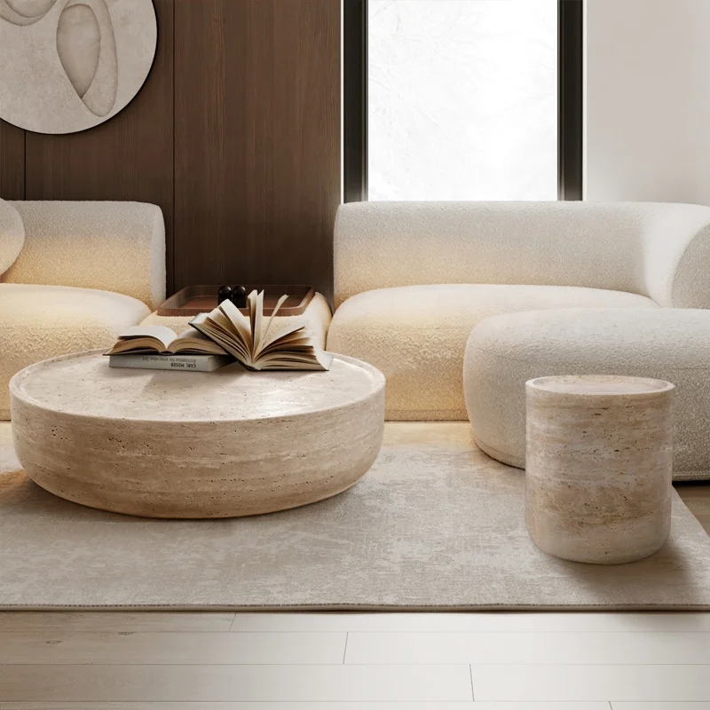 Modern Luxury Style Living Room Furniture Side Tables Rectangle Stone Travertine Marble Coffee Table