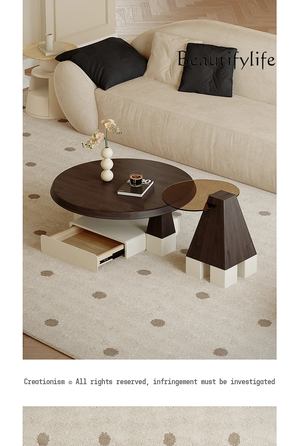 Italian Black Walnut Special-Shaped Combined Tea Table Floor-Standing Designer Model Personality Creative Fashion