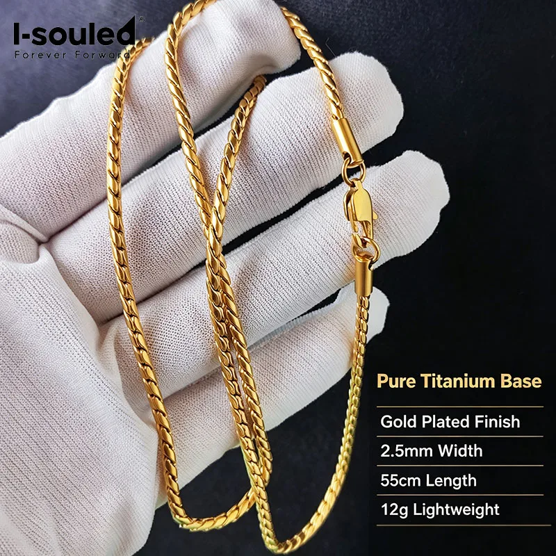 Pure Titanium Twisted Rope Chain Necklace 2.5mm PVD Gold Coated Hypoallergenic Unisex Fashion Jewelry For Sensitive Skin