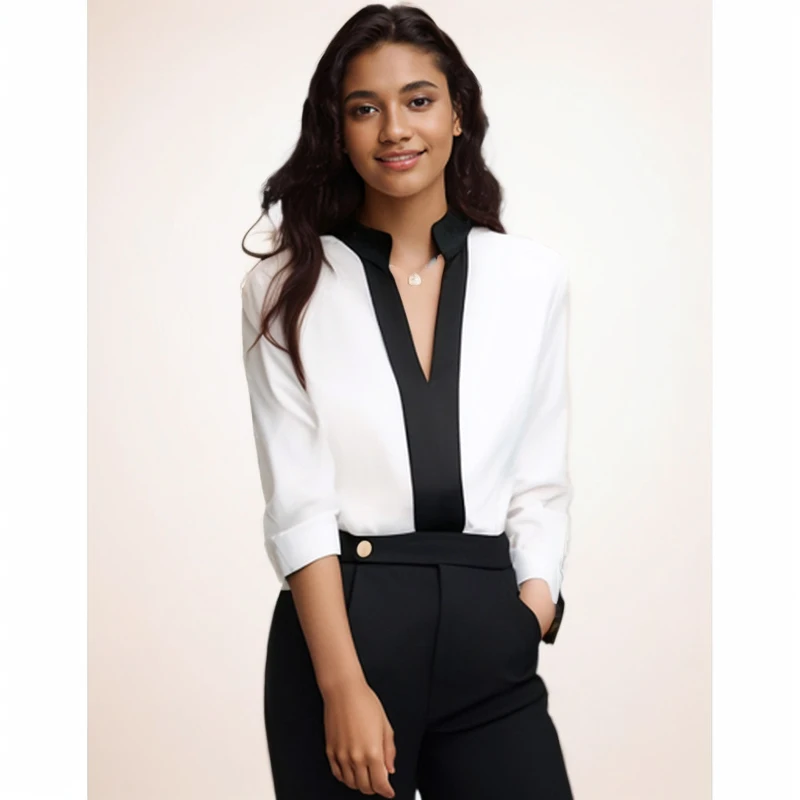 

2025 Long Sleeve V Neck Women Shirt New Autumn White Chiffon Casual Tops Office Blouse Women Ladies Clothing Blusas Mujer 11189