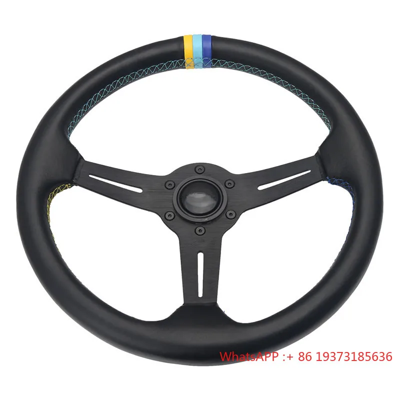 

350mm/14inch Perforated Leather Deep Corn Black Stitching Leather Car Steering Wheel