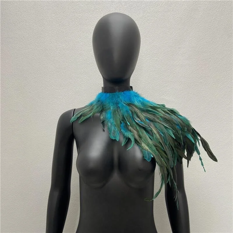 One Shoulder Feather Luxury Scarf Women Snood Gothic Style  Scarve Woman Shawls Punk Party Halloween Performance Show Decoration