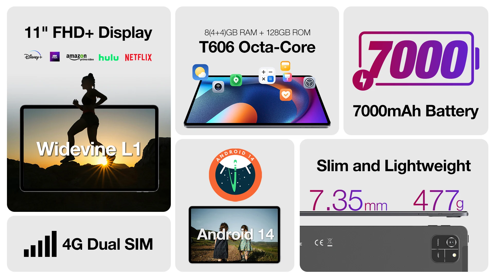 AGM PAD T1 10.95 Inch Android 14 Tablet 4G LTE Unisoc T606 8GB RAM 128GB ROM FHD+ 1200x1920 Widevine L1