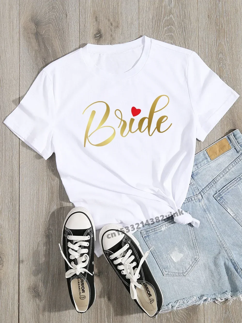 Golden Team Bride Bachelorette Wedding Party Women Cotton Tee Shirt Casual ladies basic O-collar White Short Sleeved T-shirt