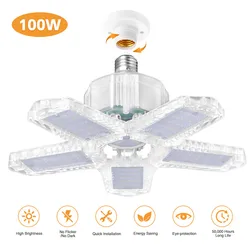 Luz LED de 100W para garaje, 8000 lúmenes, ventilador de deformación de 5 hojas, lámpara Industrial E26 para el hogar, taller y almacén, 85-265V
