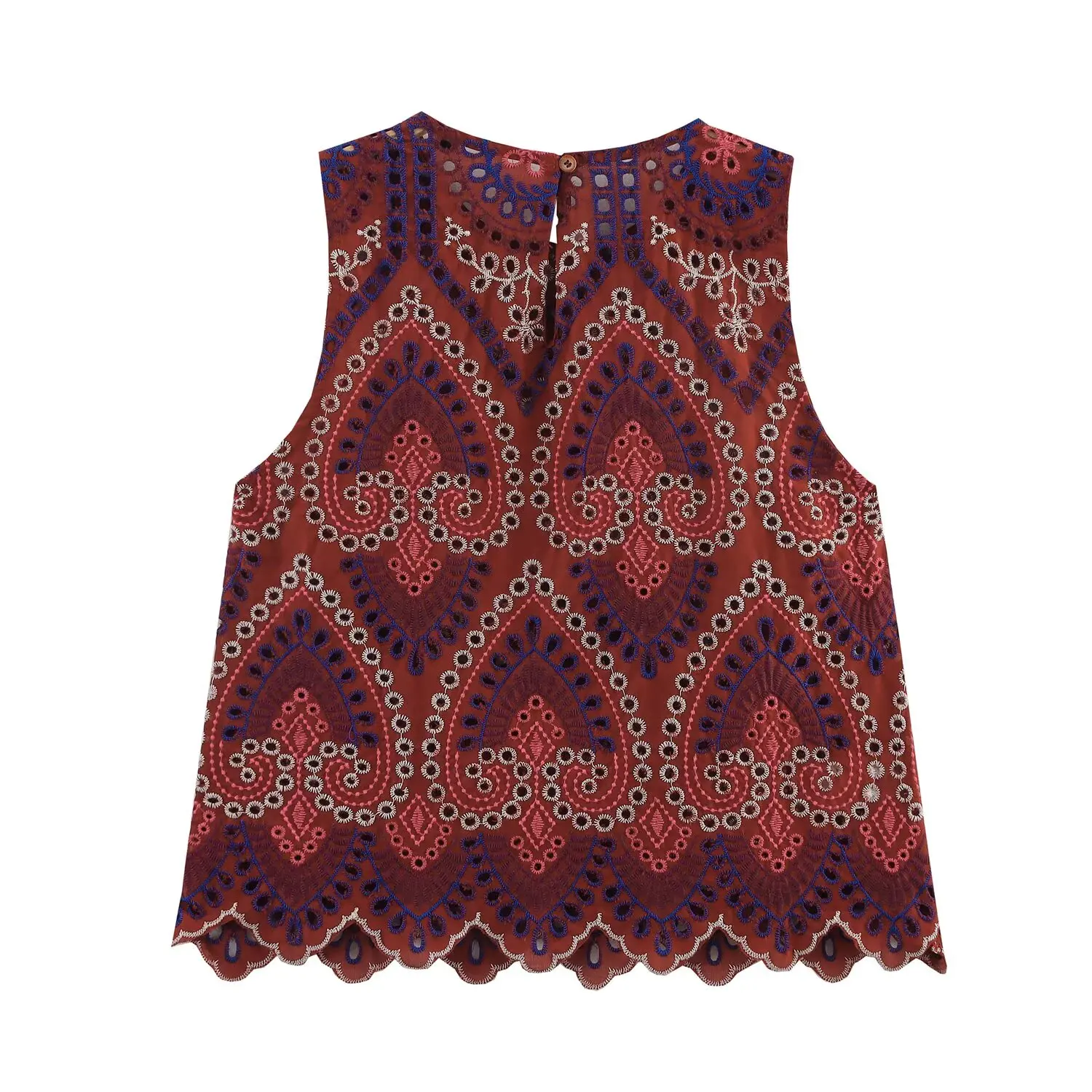 Maxdutti 2025 Summer Shirt Women Moroccan Retro Floral Embroidery Sleeveless Shirt Blouse Women Fashion Elegant Tank Top