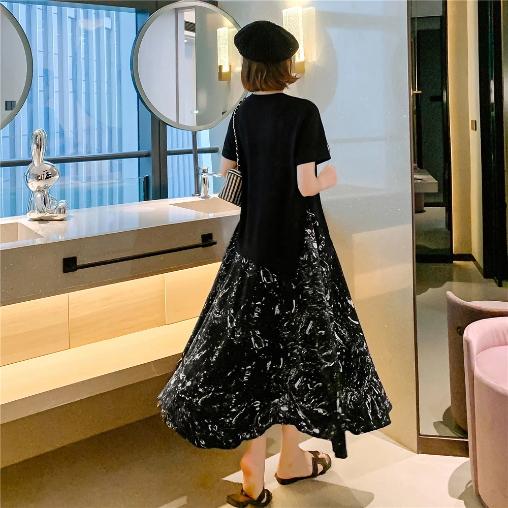 T-shirt d'été long au-dessus du genou Dr femme grande taille lâche coréen Faion Merging mousseline de soie Dr Sweet School Sle Princ...