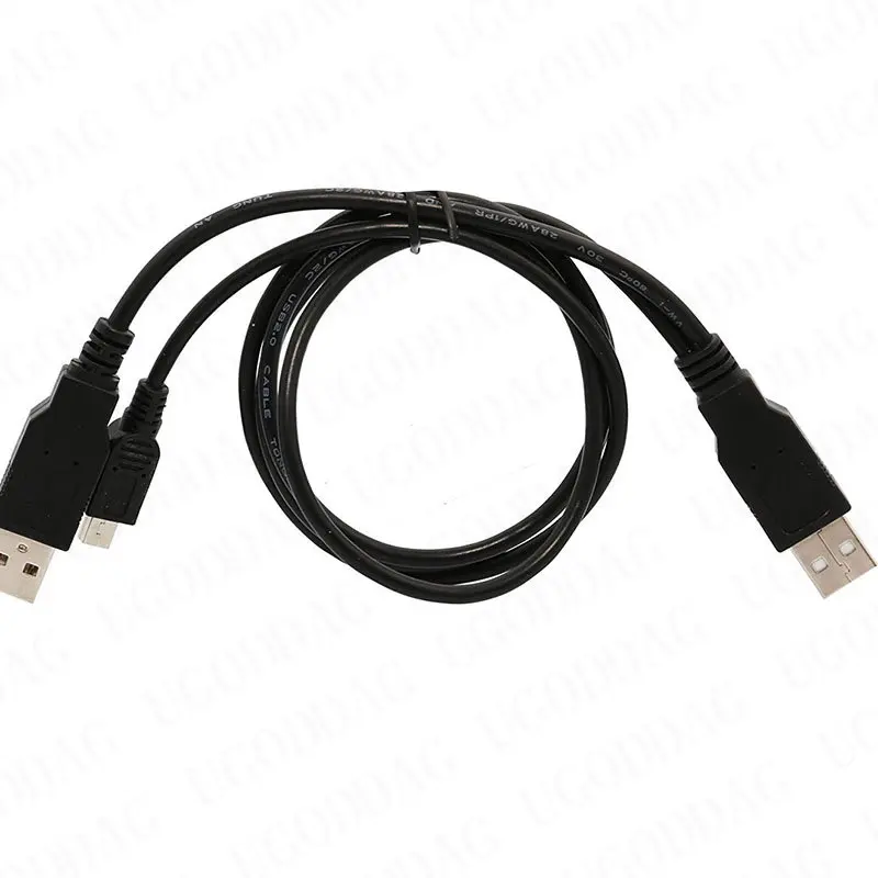 Black Dual USB 2.0 Type A to USB Mini 5-Pin Type B x1 Y Data Power Cable Phone Accessories