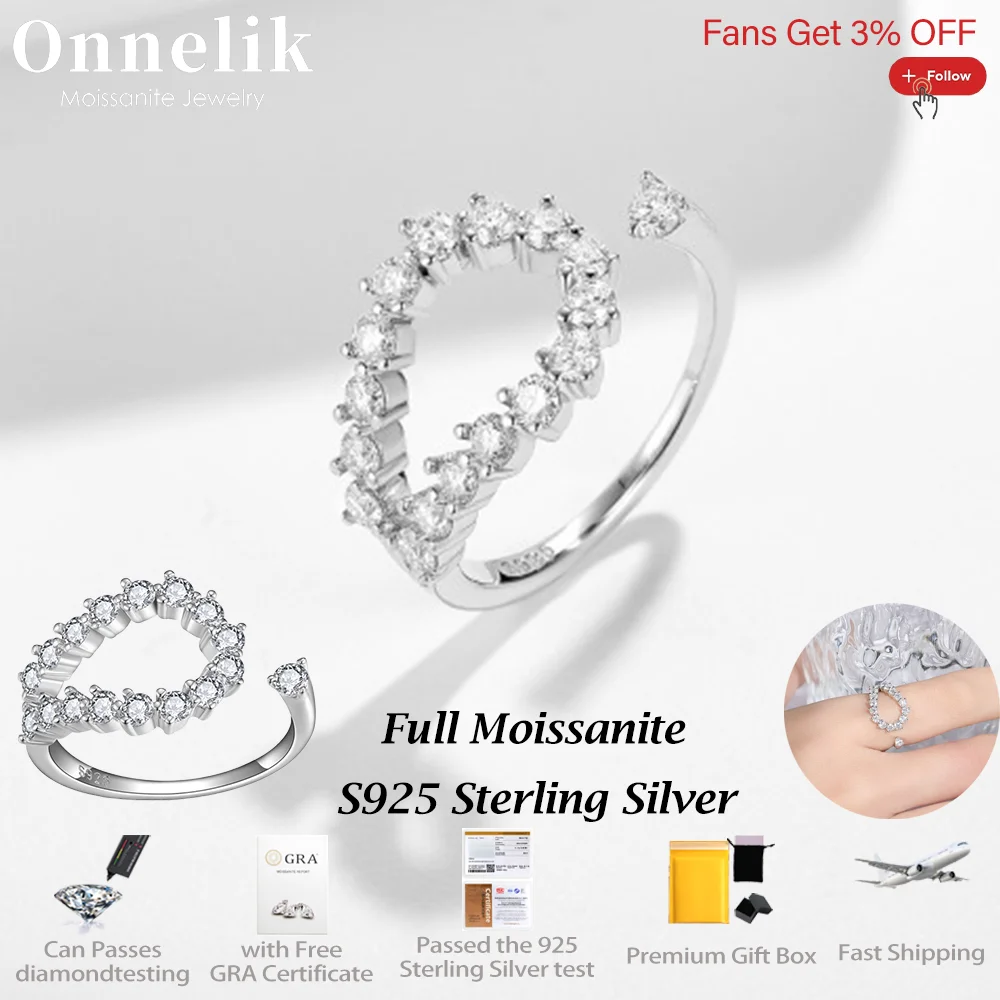 

Can Pass Diamond Test Full D Color Moissanite Open Ring S925 Sterling Silver for Woman Wedding Engagement Fine Jewelry Gift