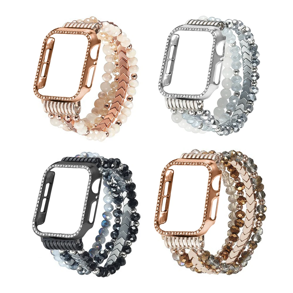 

Ювелирный ремешок + бриллиантовый чехол для Apple Watch Ultra 2 49 46 45 38 40 41 42 44 мм, ремешок для iWatch серии 10 9 8 7 6 5 4 3 женский чехол
