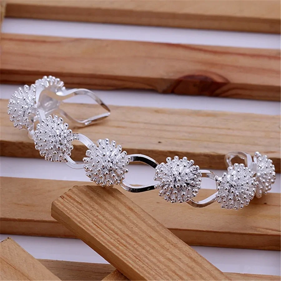 Hot Trend Beautiful Flowers Bangles 925 Sterling Silver Cuff Bracelets For Women Adjustable Jewelry Fashion Wedding Party Gift