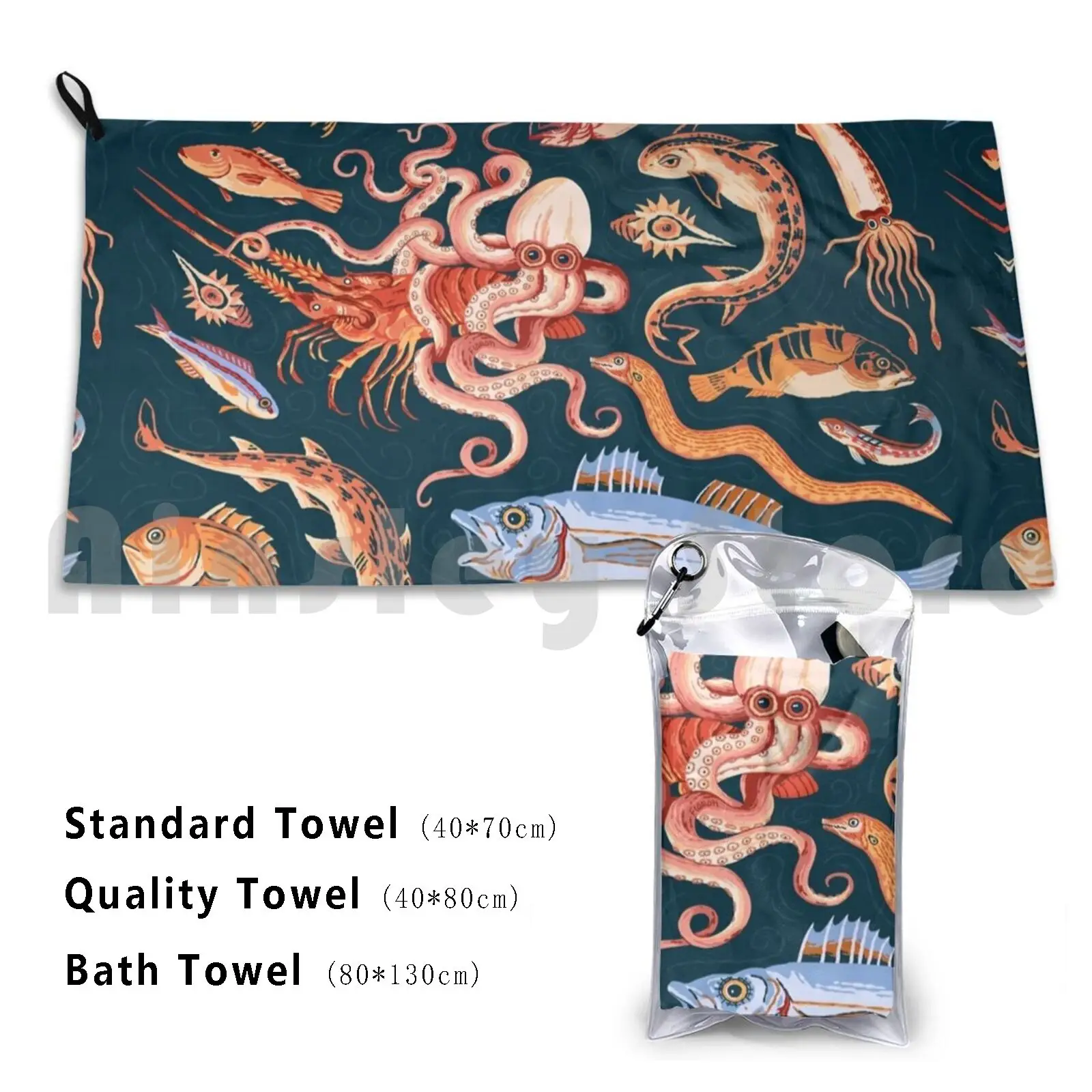 Roman Marine Mosaic Bath Towel Beach Cushion Pompeii Mosaic Roman Archaeology Ocean Octopus Mediterranean