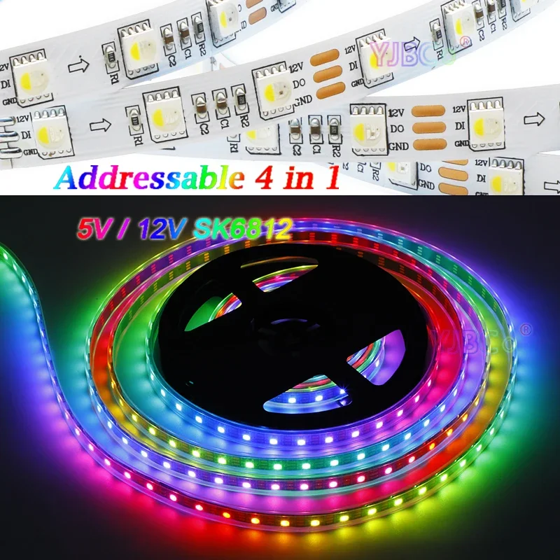 

Addressable RGBW RGBWW 4 colors in 1 LED Strip flexible SMD 5050 RGB White pixle IC SK6812 5V 12V 60leds/m Smart Lights Tape