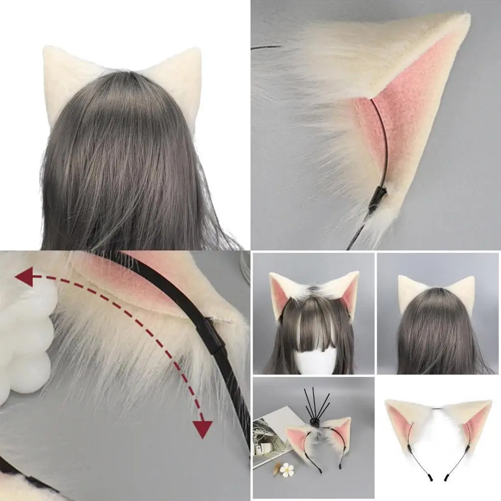 

39BD Adult Cosplay Foxes Ear Headband Plush Hair Hoop Makeup Mardi Gras Party Music Festivals Role Play Headpieces