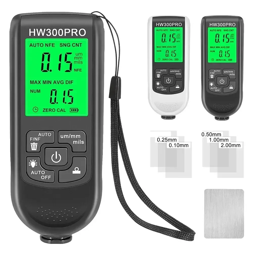 HW-300PRO Automatic Coating Thickness Tester 0-2000UM Fe NFe Car Paint Film Gauge Manual Automotive Paint Tool