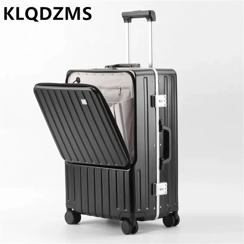 KLQDZMS 20"24 Inch Travel Front Opening Suitcase Boarding Box With Cup Holder Trolley Case Multifunctional Cabin Luggage Bag