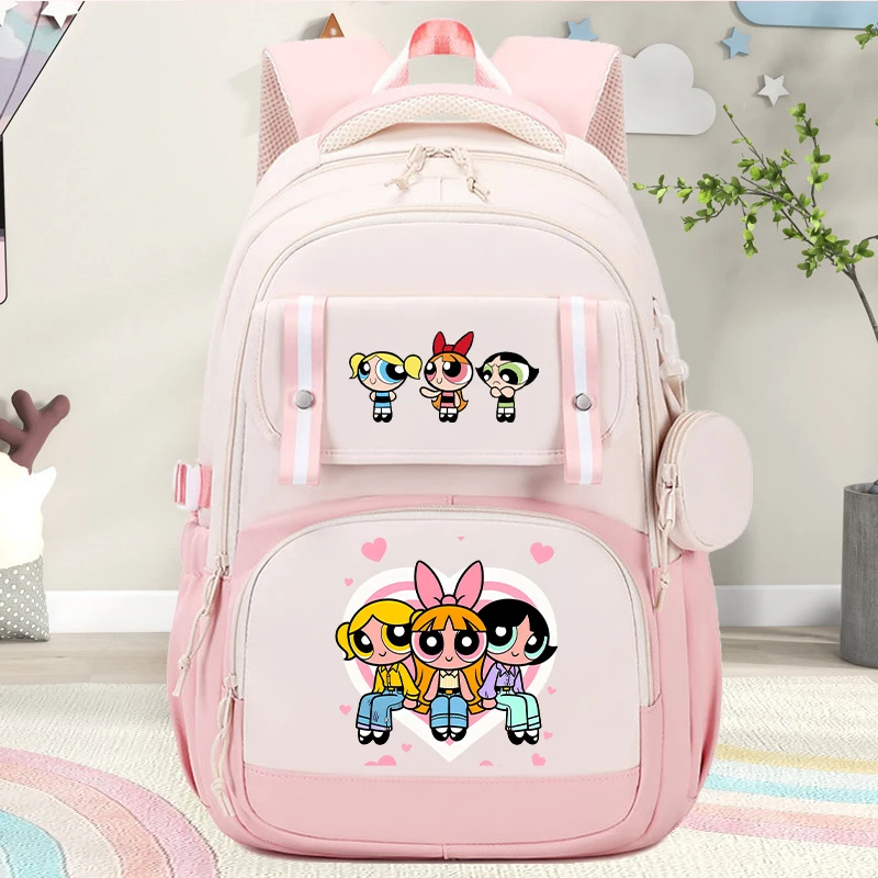 The Powerpuffs Girls High Quality Schoolbag with Coin Purse Cartoon Printed Backpacks Students Book Stationery Storage Backpack