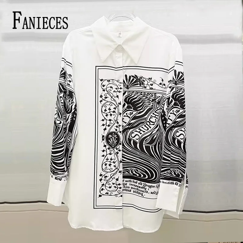 

FANIECES Elegant Long Sleeve camisas de mujer Blouses Women Vintage Shirt Streetwear Casual Loose Button Up Female Shirts Tops