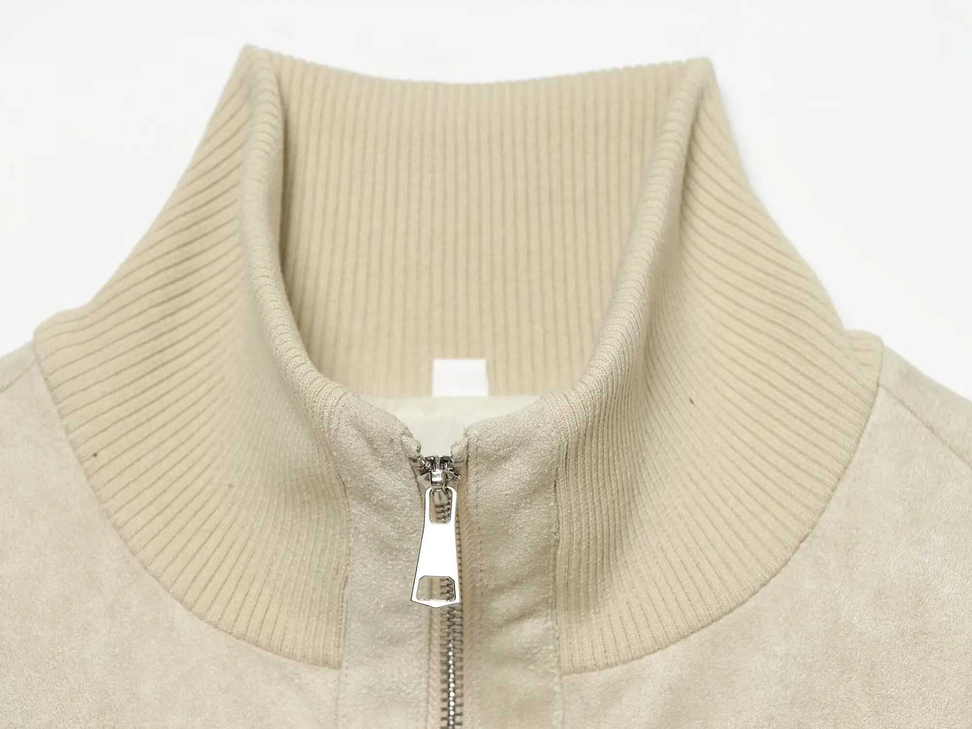 Damen Herbst Winter Casual Kunstwildleder-Jacke Street-Style Gerippter Stehkragen Warme Kurze Jacke Neu 2026 Trendige Retro Reißverschluss-Jacke – Detail 6
