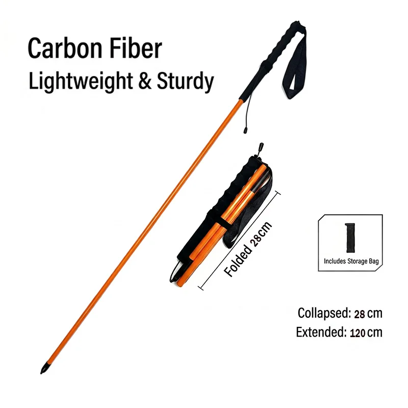 2 Ultra-Light Carbon Fiber Hiking Poles, Orange Carbon Fiber Mountain Poles, Quick-Locking 5-Fold Poles
