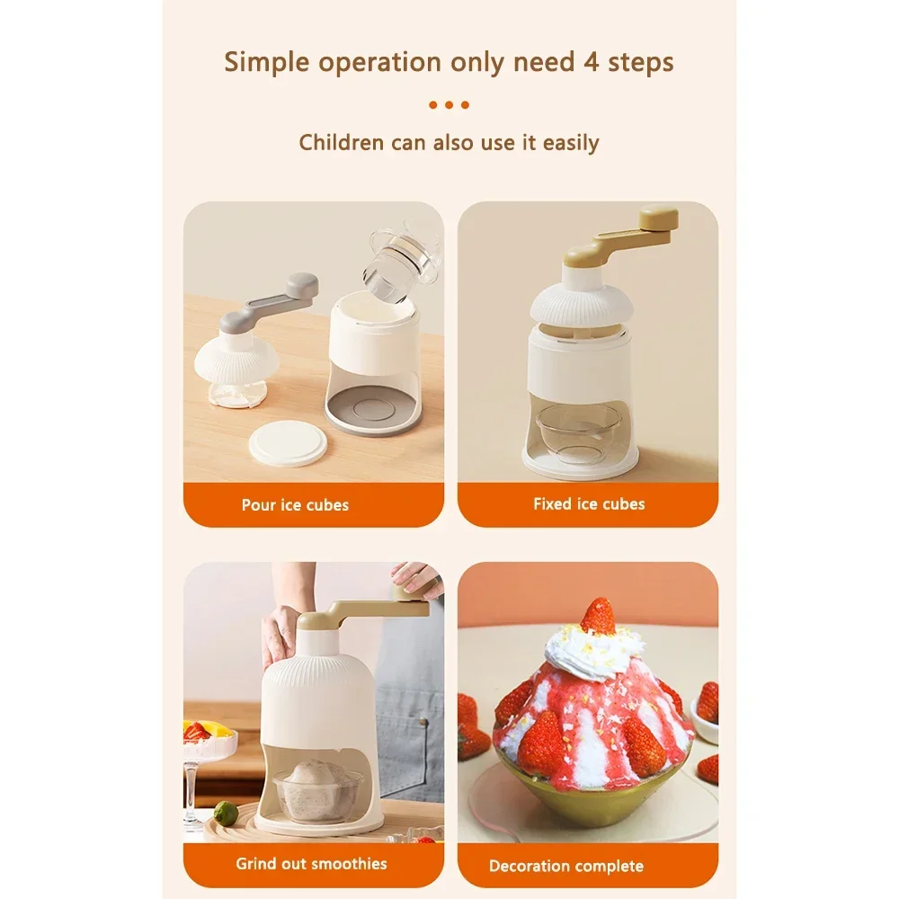 Manual Ice Shaver and Snow Cone Machine No-Electric Ice Crusher Summer Cool Tool Ideal for Outdoor Camping & Home Use