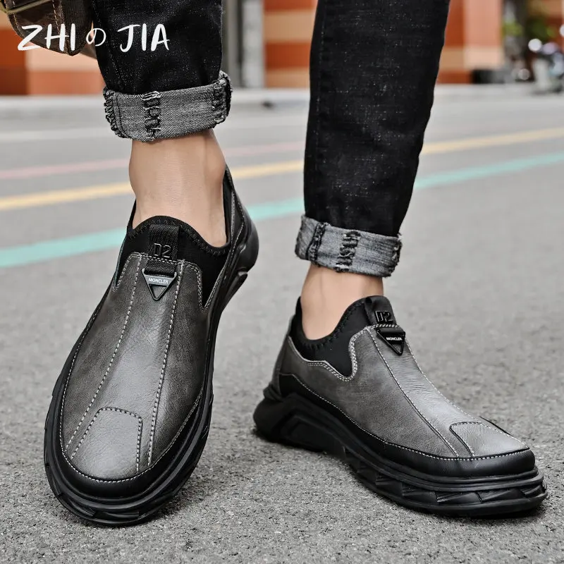 Spring Autumn Casual Men\'s Shoes 2025 New Men\'s Large Quality Cowhide Leather Shoes Soft Hand Sewn Lace Up Flat Footwear 38-46