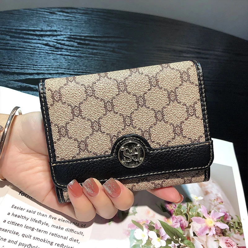 2026 Two-tone Short Wallet Genuine Leather Women Wallets Luxury Cowhide Trifold Purse Branded Design Triumphal Arch Billfold