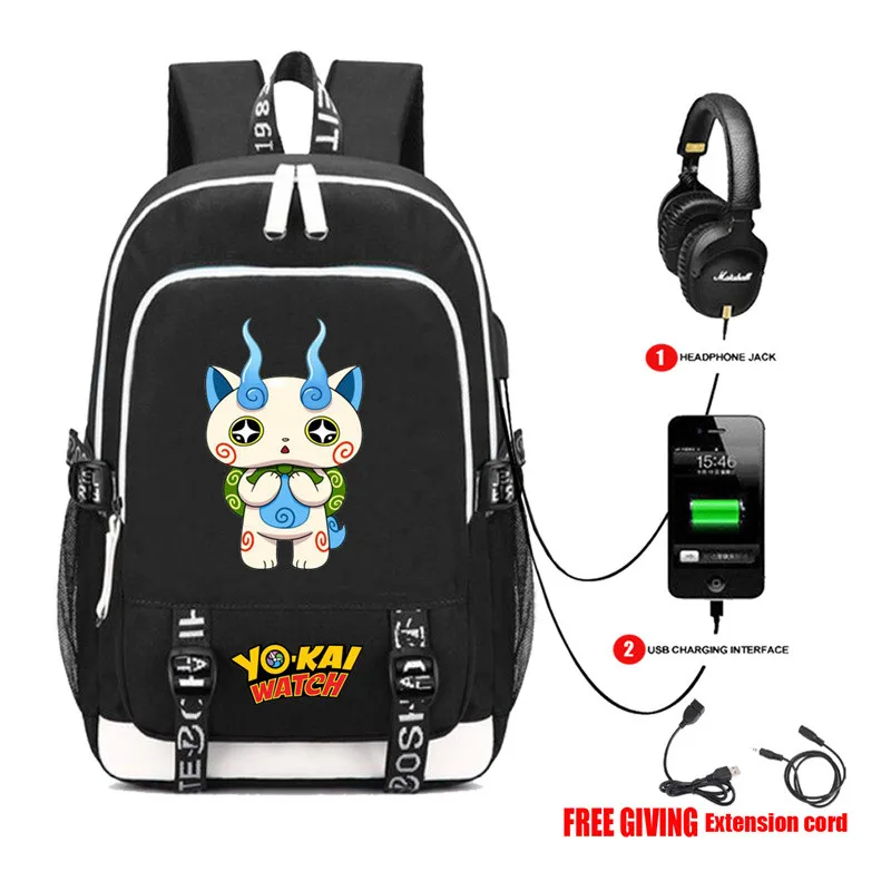 Yokai Watch Game Backpack Rucksack Bag w/ USB Fashion Port/ Headphone interface Students Book Laptop bag