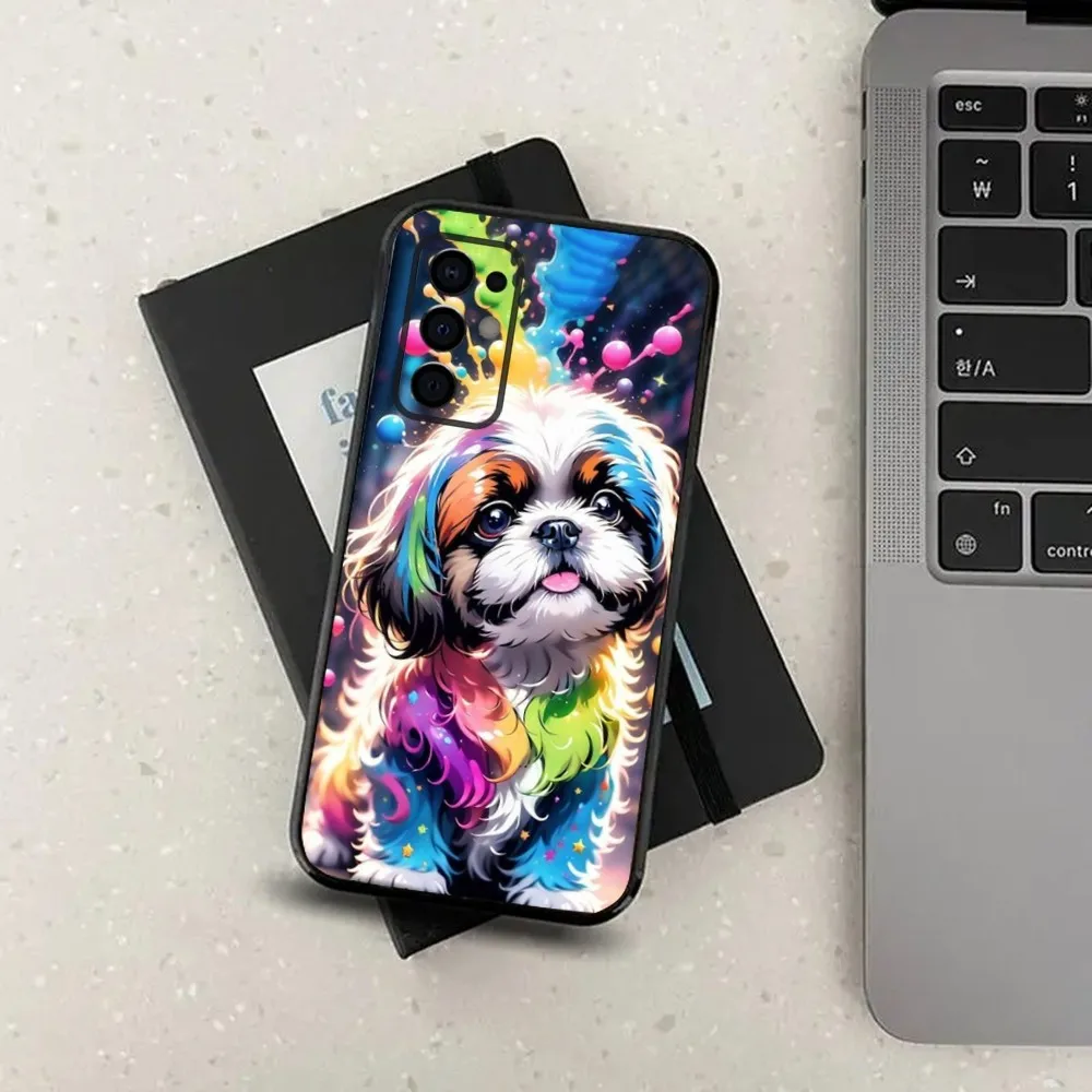 Shih Tzu Painting Cute Animal Phone Case For Samsung S24,S21,S22,S23,S30,Ultra,S20,Plus,Fe,Lite,Note,10,9,5G Black Soft Cover