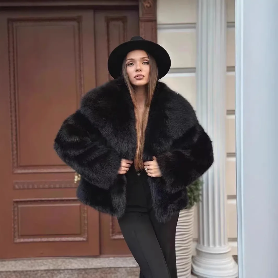 Winter Warm False Fur Coat With Large Necklace Soft Lady Cloth Fur Coat, Fashionable High-quality Women's Fur Clothing Evening D