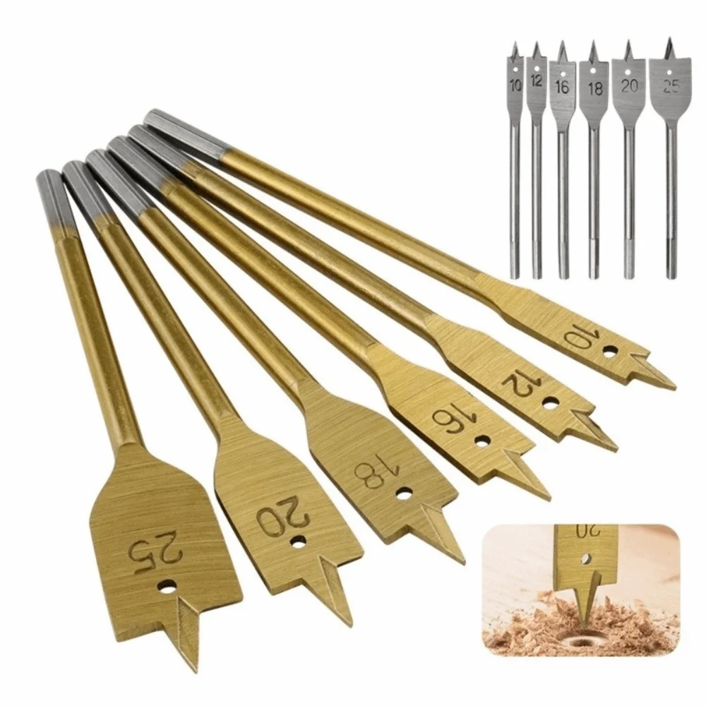6PCS Multi Function Wood Spade Bit 10-25mm High Hardness Cutting Head Three Edge Bit Three Edge Cutting Structure