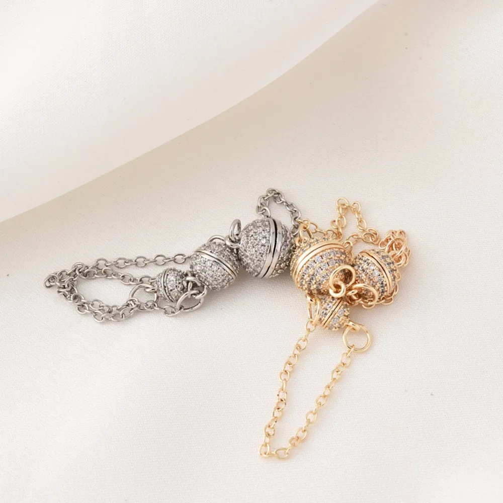 

Набор из 14-каратного золота с медным покрытием, цирконовая защитная цепочка, магнитная застежка в форме шара, браслет ручной работы, ожерелье, соединительная застежка на конце