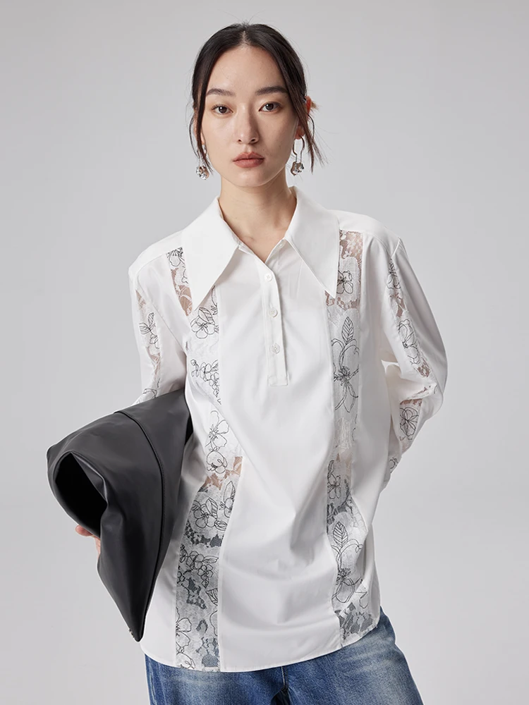 

Женская блузка Blank Label с длинными рукавами, кружевными вставками, высококачественный дизайн, для повседневной носки, однотонная, из смесового полиэстера