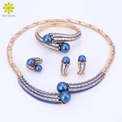 Brand Jewelry Set Gold Color Jewelry Sets Women Wedding Accessories For Women Simulated Pearl Crystal Necklace Earrings Set