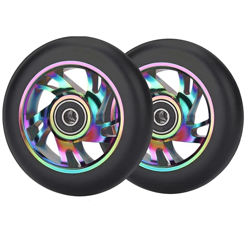 4 Pcs 100Mm Scooter Replacement Wheels With Bearing Stunt Scooter Pu Wheels For Rocking Cars, Extreme Cars, Scooters